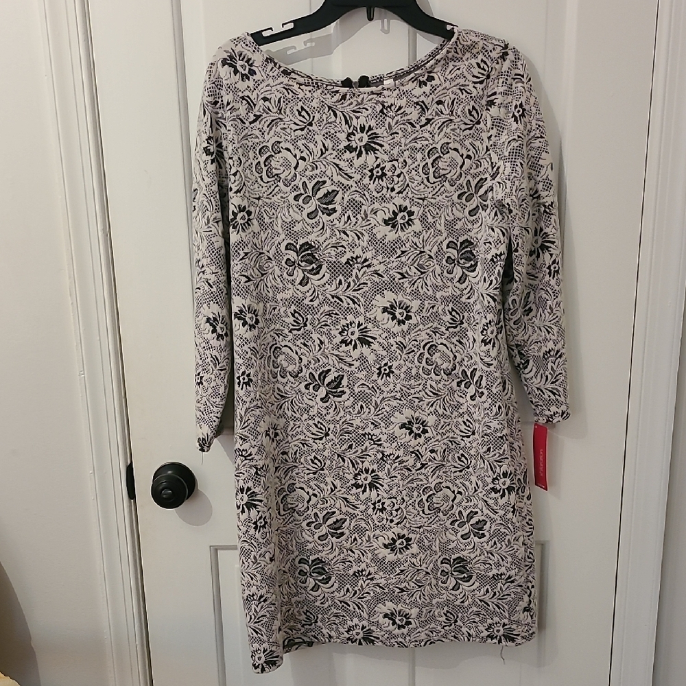 Xhilaration Floral Long Sleeve Mini Dress in Black and White